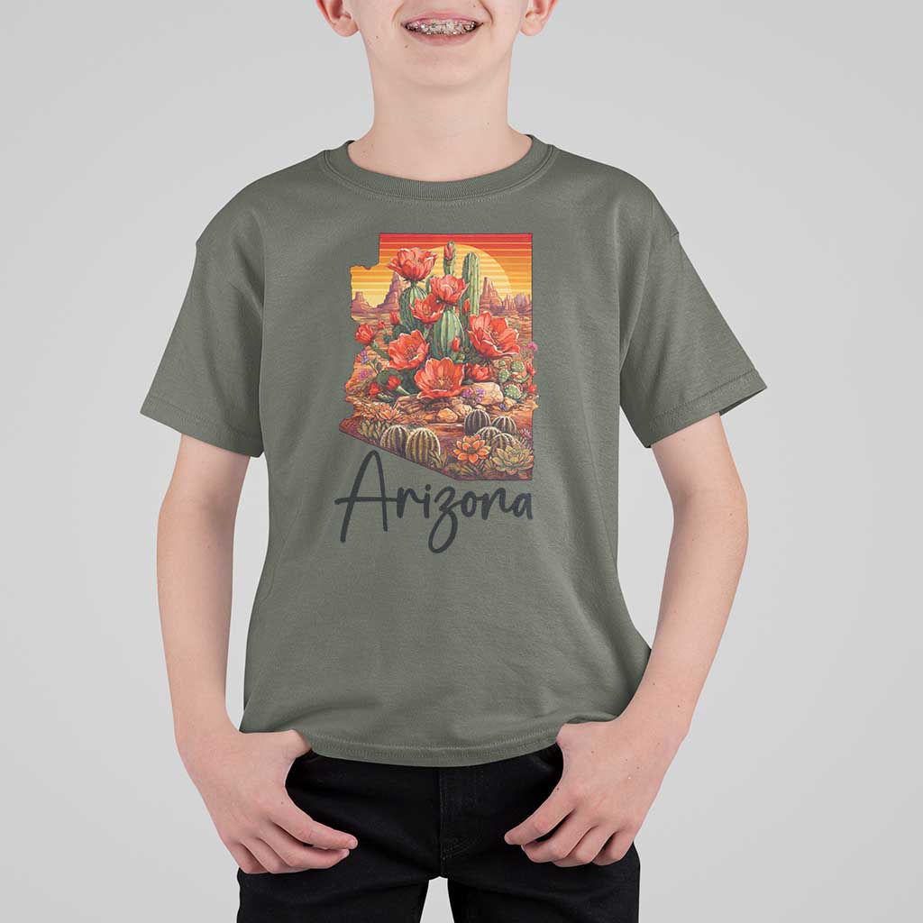 Arizona Map Blooming Cactus Flowers Gift T Shirt For Kid