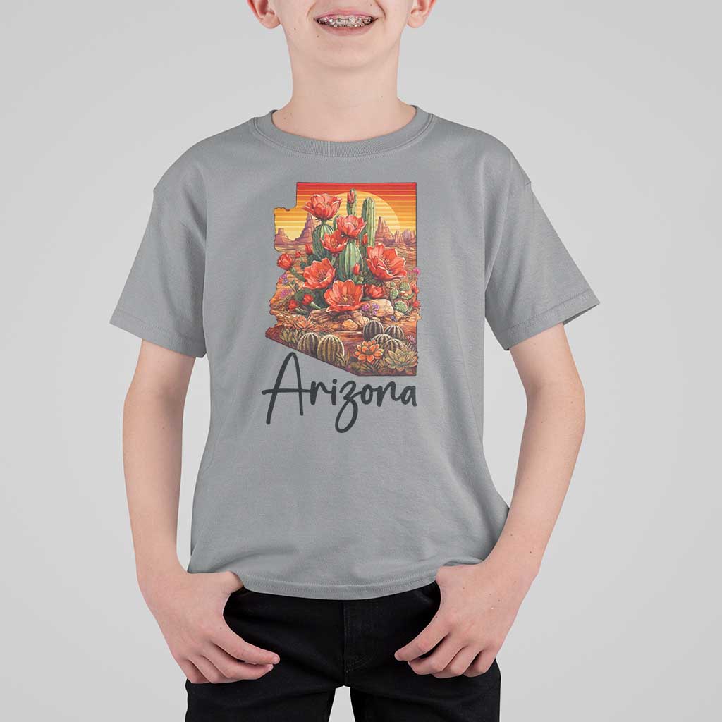 Arizona Map Blooming Cactus Flowers Gift T Shirt For Kid