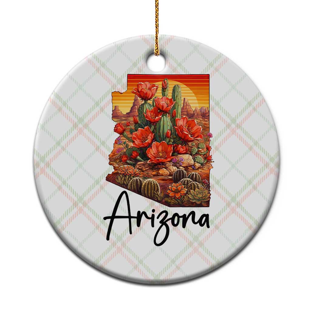 Arizona Map Blooming Cactus Flowers Gift Ceramic Ornament