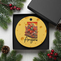 Arizona Map Blooming Cactus Flowers Gift Ceramic Ornament