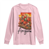 Arizona Map Blooming Cactus Flowers Gift Long Sleeve Shirt
