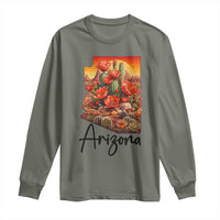 Arizona Map Blooming Cactus Flowers Gift Long Sleeve Shirt