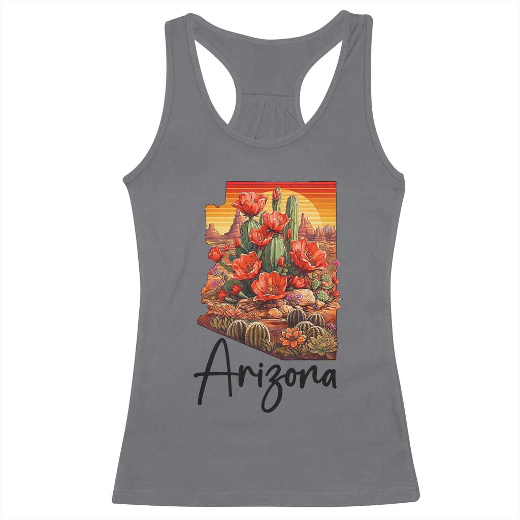 Arizona Map Blooming Cactus Flowers Gift Racerback Tank Top