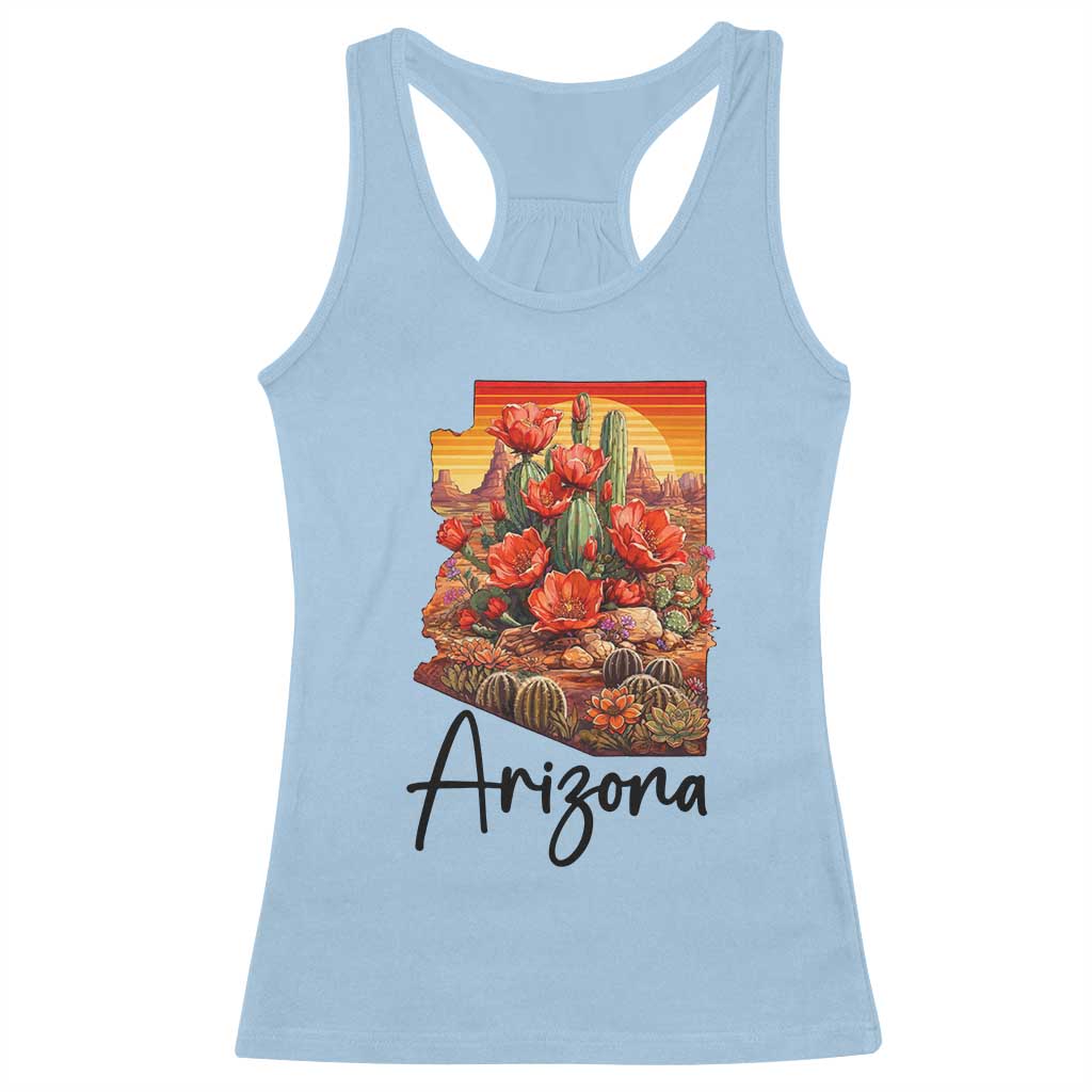 Arizona Map Blooming Cactus Flowers Gift Racerback Tank Top
