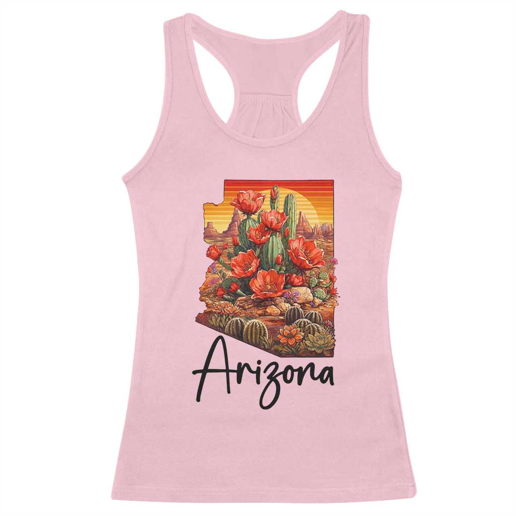 Arizona Map Blooming Cactus Flowers Gift Racerback Tank Top