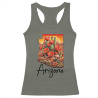 Arizona Map Blooming Cactus Flowers Gift Racerback Tank Top