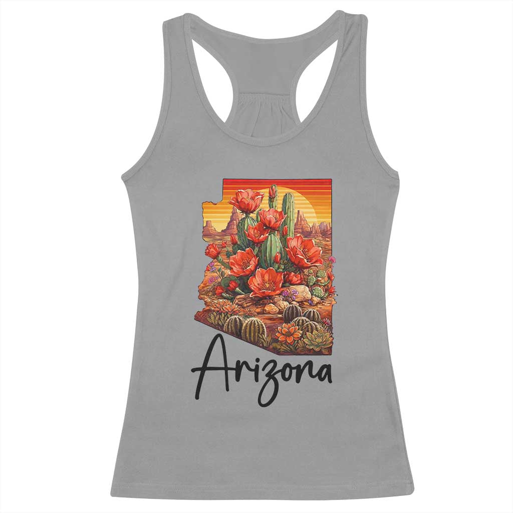 Arizona Map Blooming Cactus Flowers Gift Racerback Tank Top