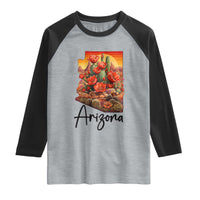 Arizona Map Blooming Cactus Flowers Gift Raglan Shirt