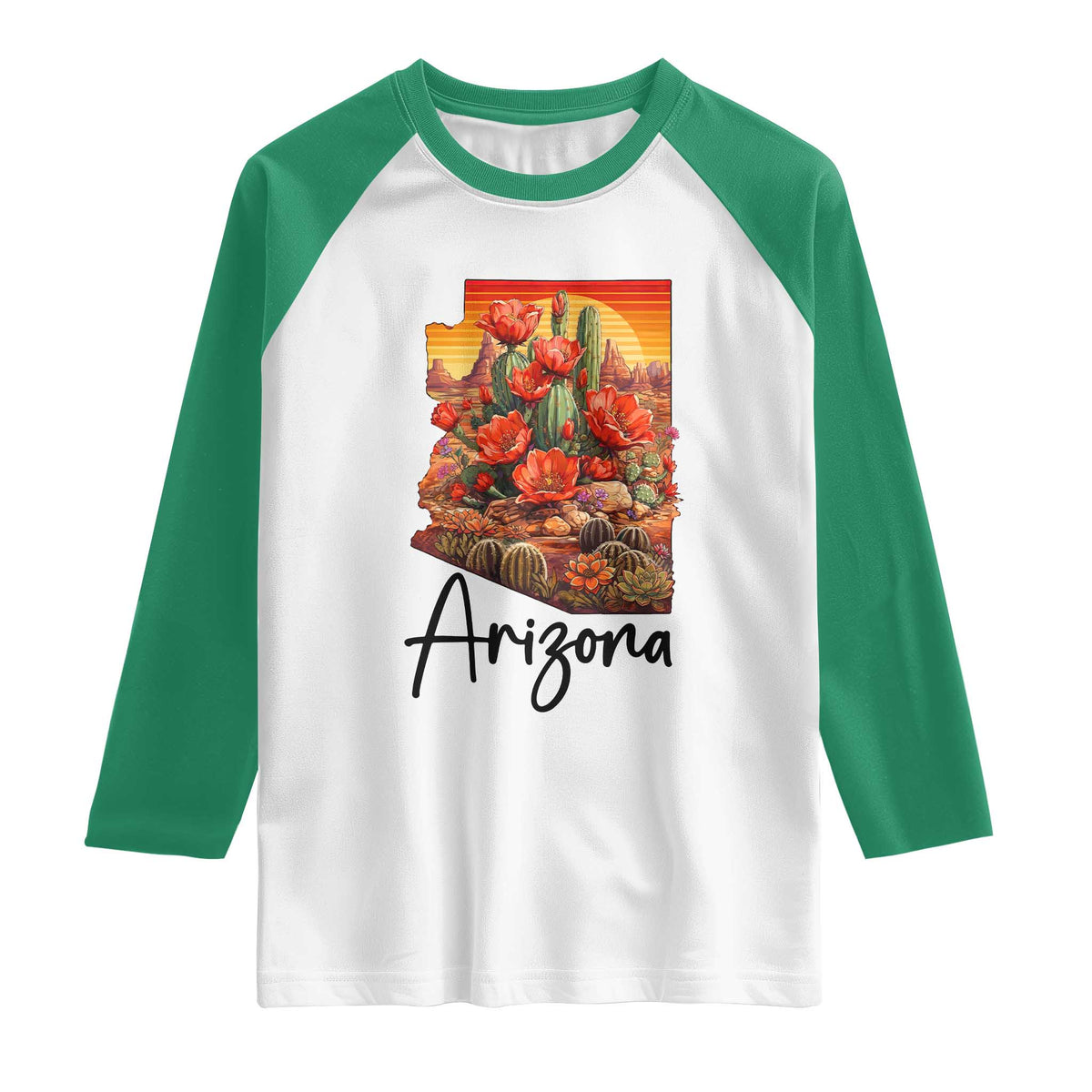 Arizona Map Blooming Cactus Flowers Gift Raglan Shirt