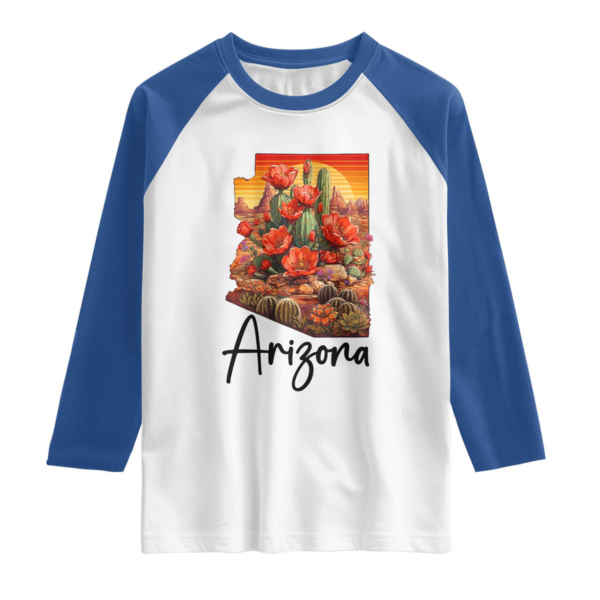 Arizona Map Blooming Cactus Flowers Gift Raglan Shirt