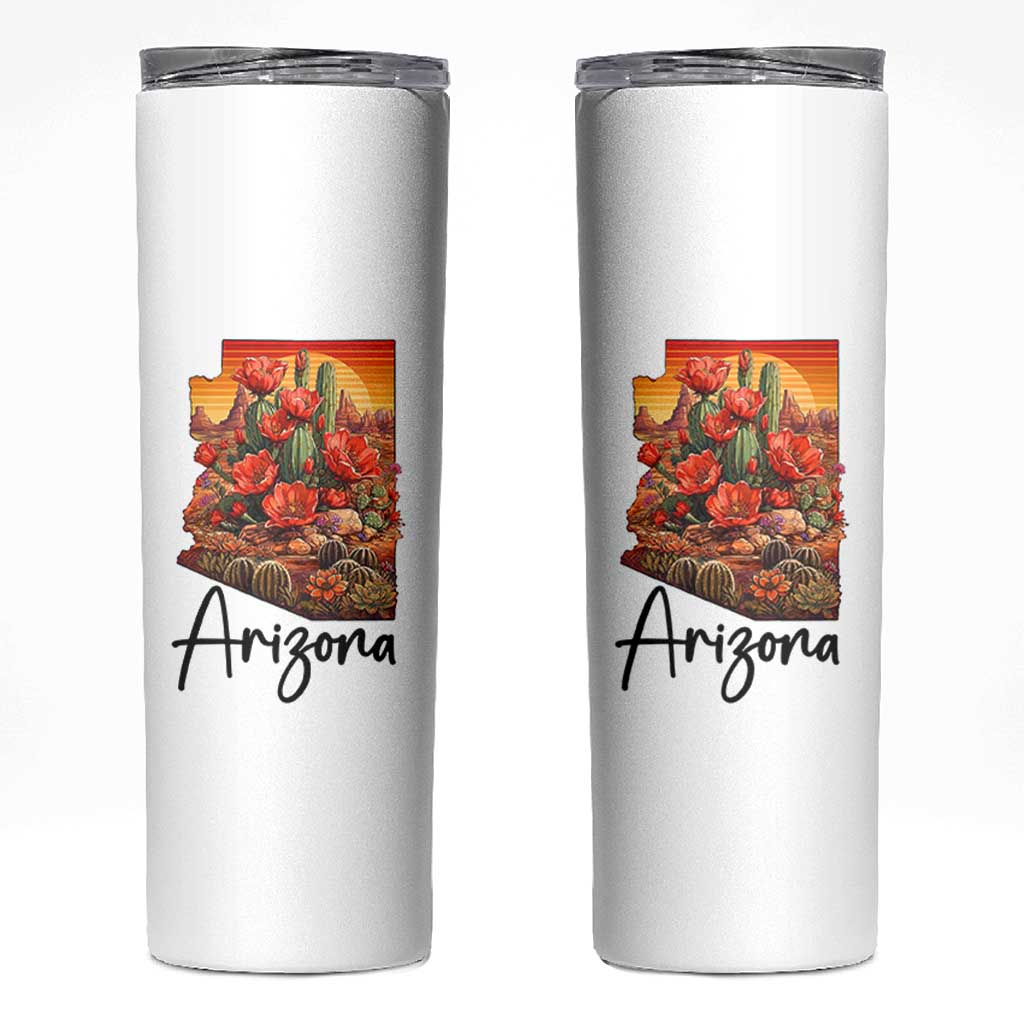 Arizona Map Blooming Cactus Flowers Gift Skinny Tumbler