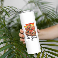 Arizona Map Blooming Cactus Flowers Gift Skinny Tumbler
