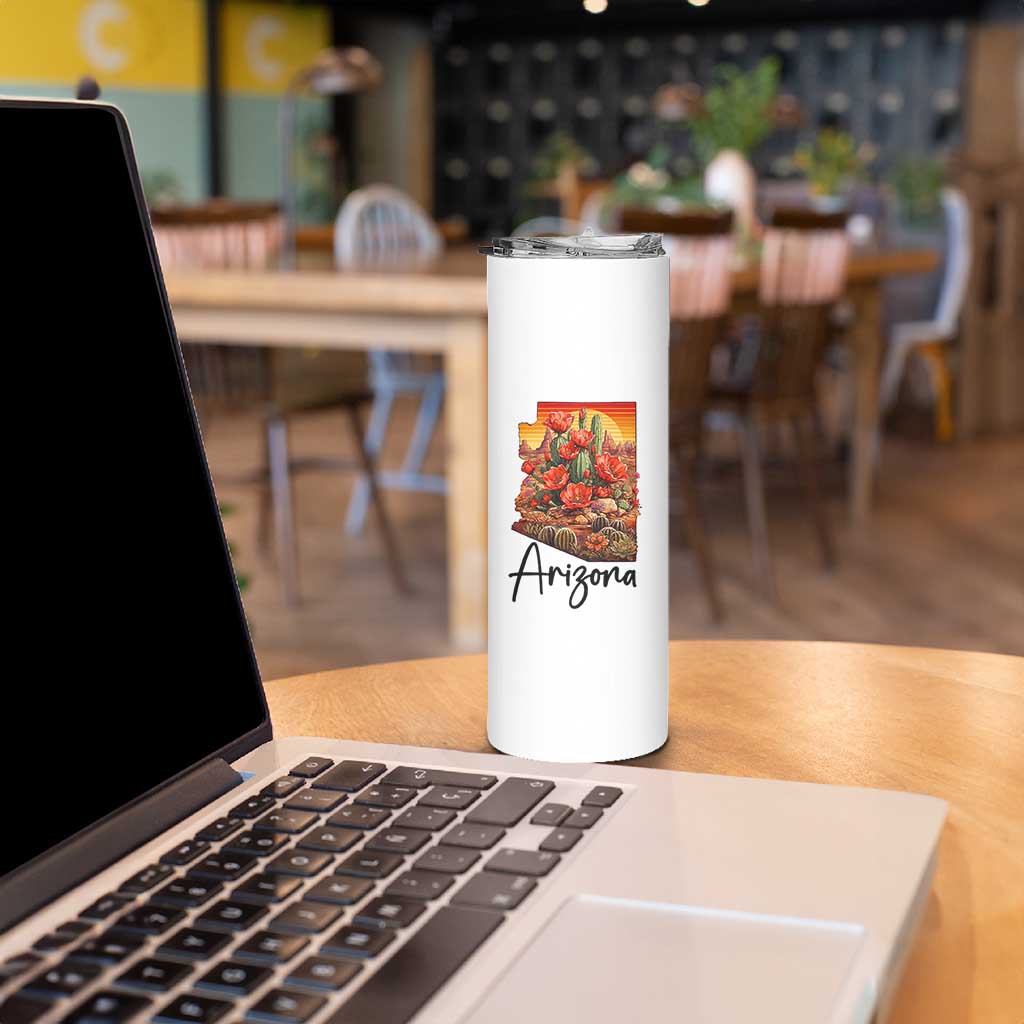 Arizona Map Blooming Cactus Flowers Gift Skinny Tumbler