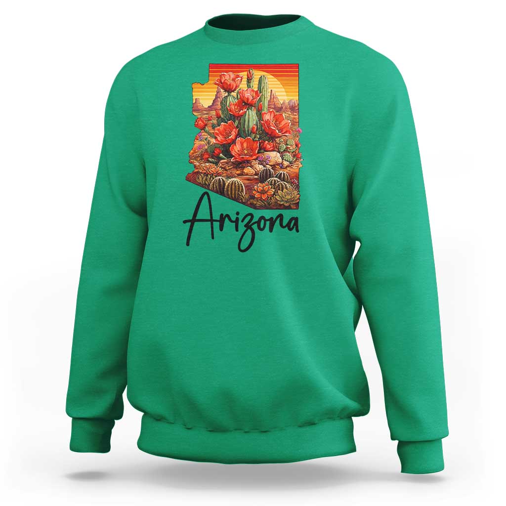 Arizona Map Blooming Cactus Flowers Gift Sweatshirt