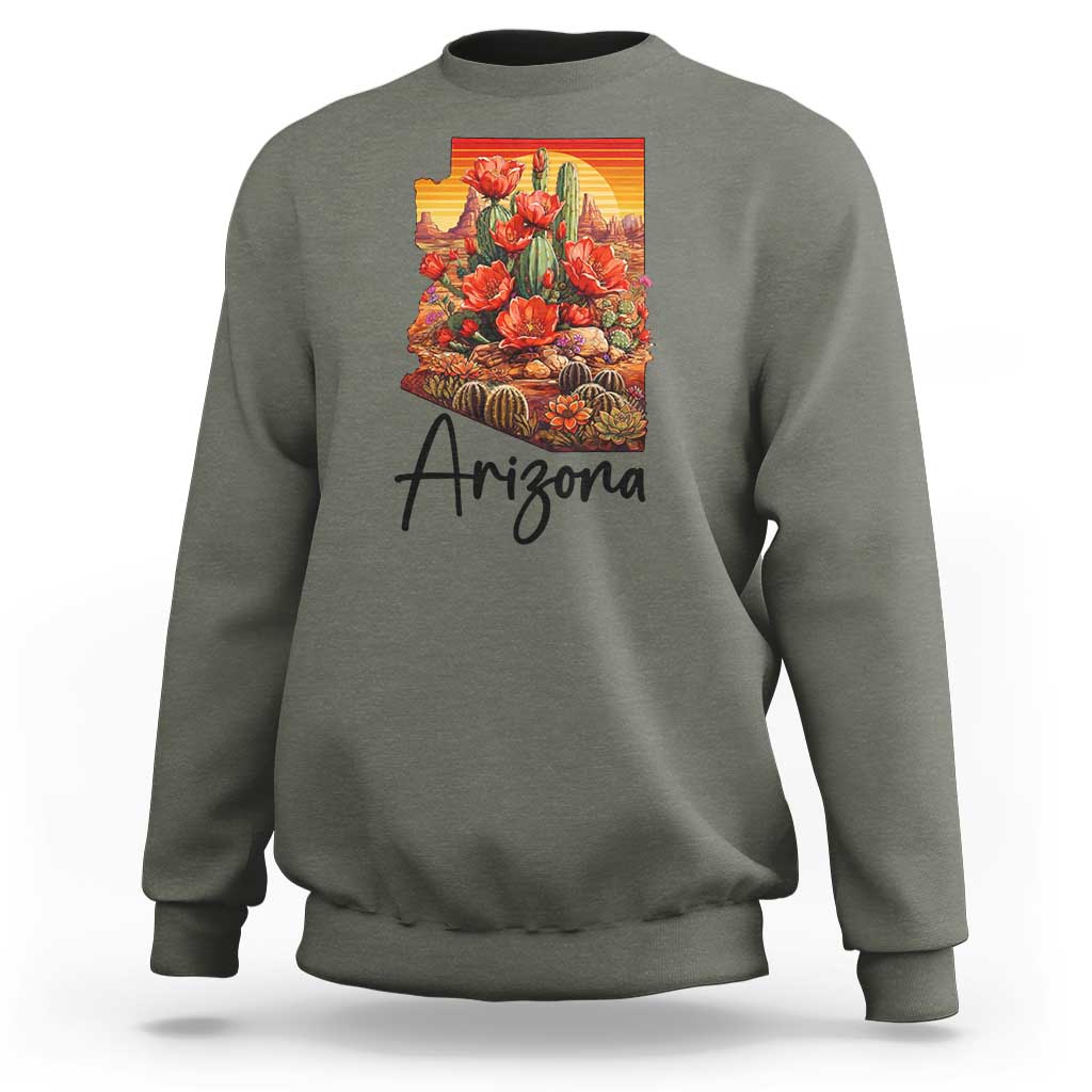 Arizona Map Blooming Cactus Flowers Gift Sweatshirt