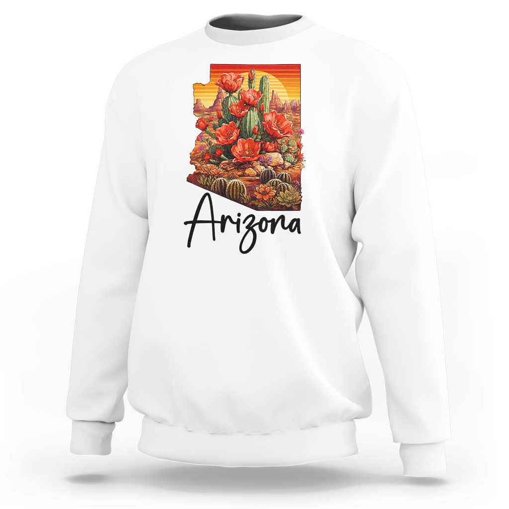 Arizona Map Blooming Cactus Flowers Gift Sweatshirt