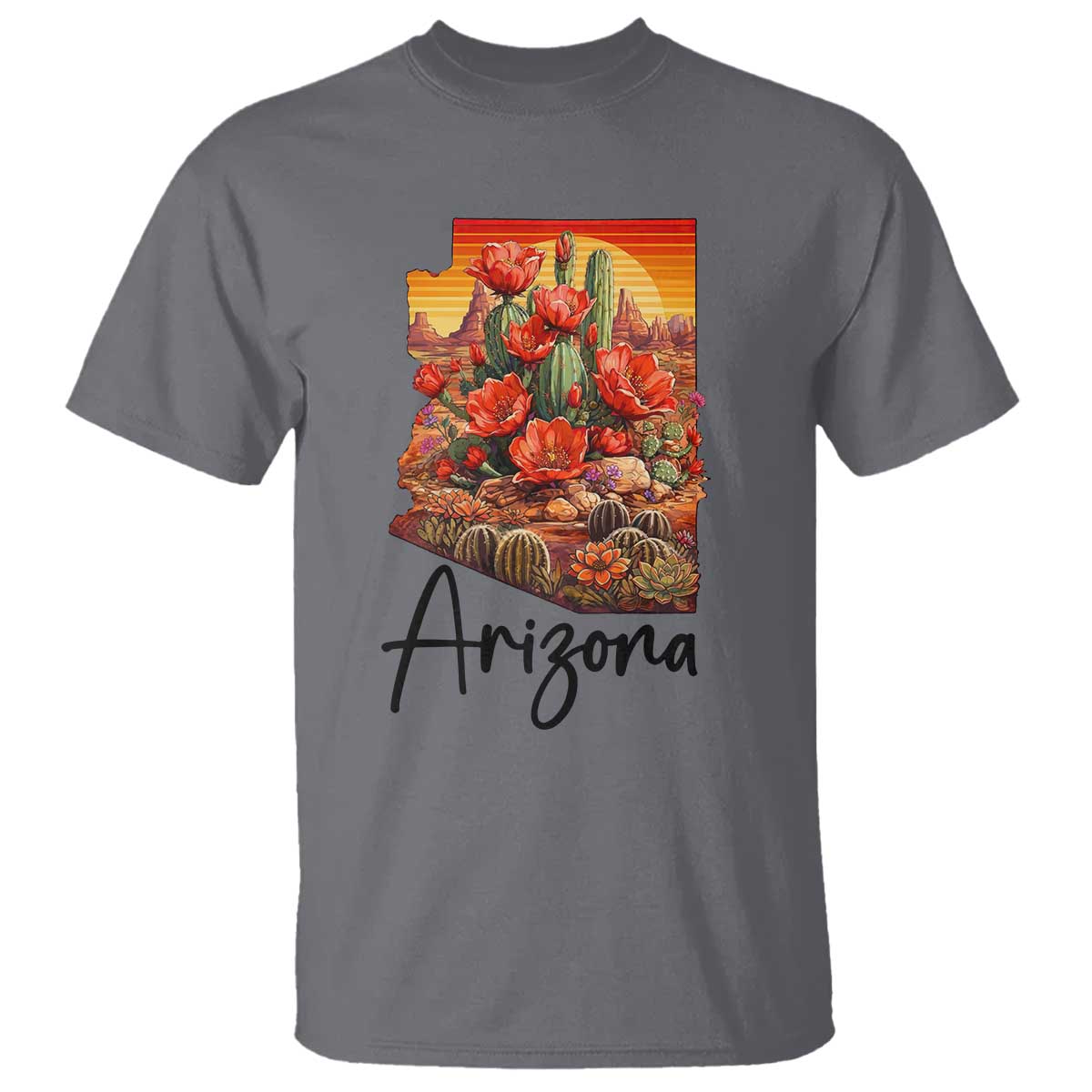 Arizona Map Blooming Cactus Flowers Gift T Shirt