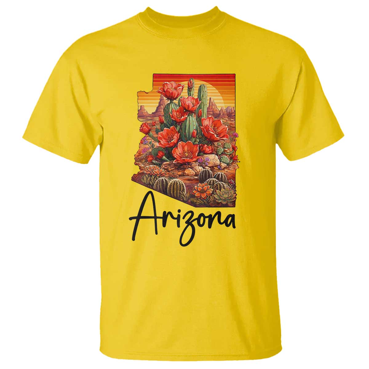 Arizona Map Blooming Cactus Flowers Gift T Shirt