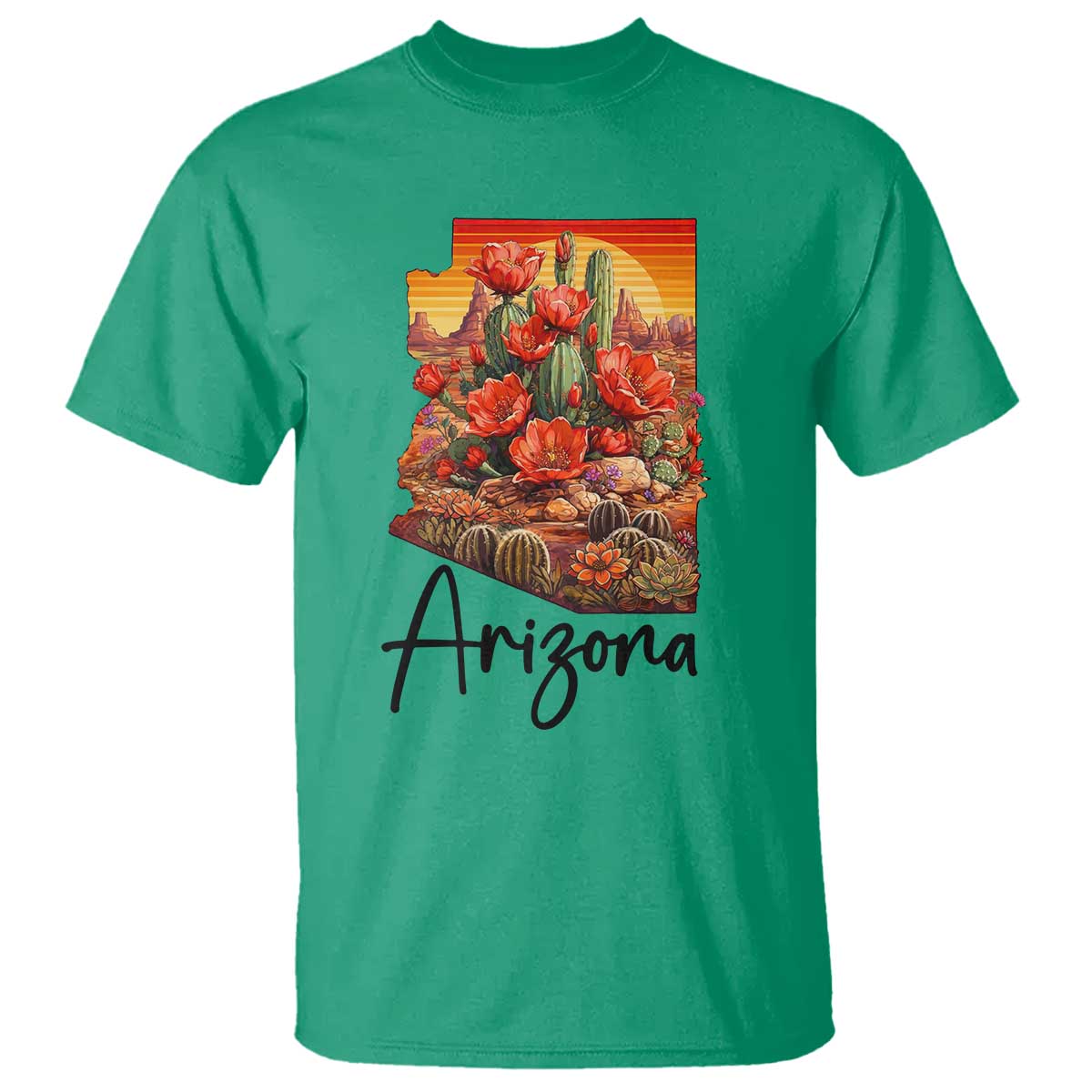 Arizona Map Blooming Cactus Flowers Gift T Shirt