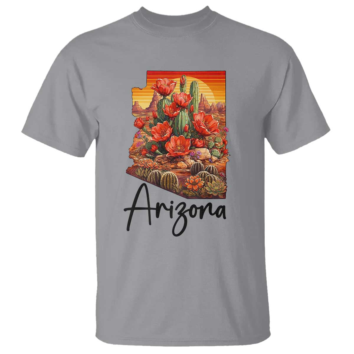 Arizona Map Blooming Cactus Flowers Gift T Shirt