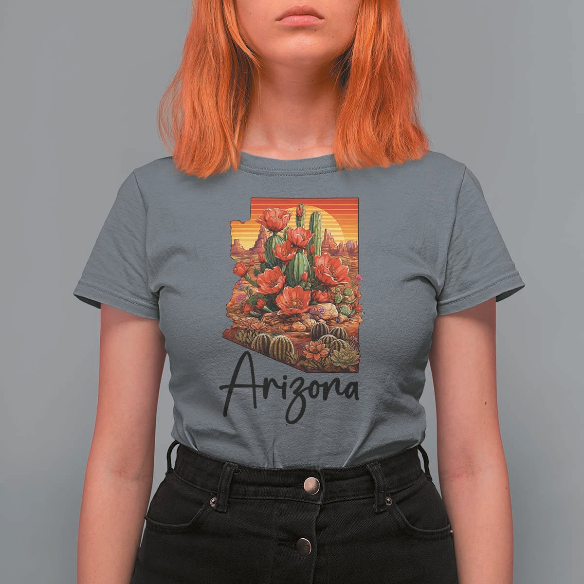 Arizona Map Blooming Cactus Flowers Gift T Shirt For Women
