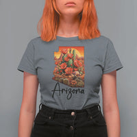 Arizona Map Blooming Cactus Flowers Gift T Shirt For Women