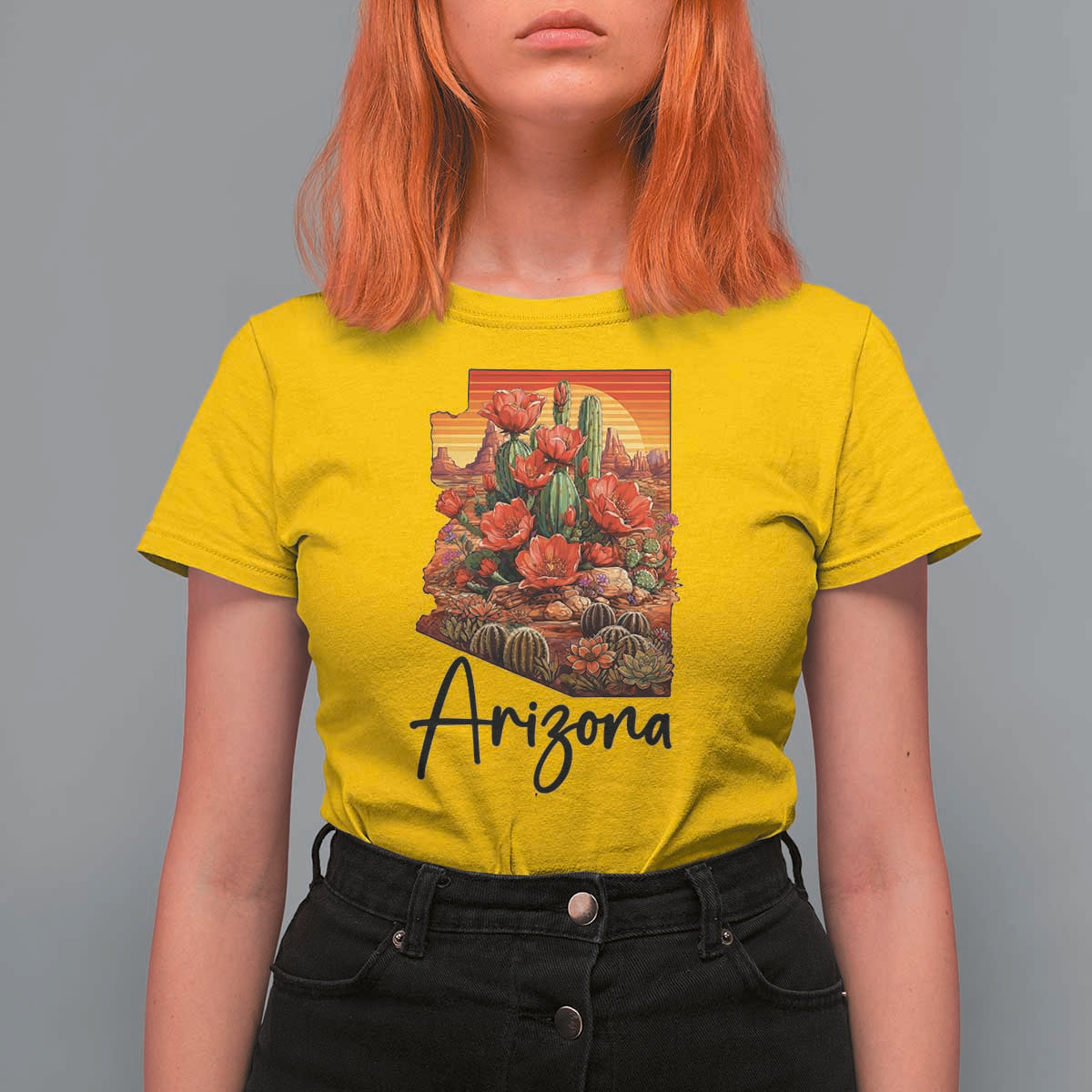 Arizona Map Blooming Cactus Flowers Gift T Shirt For Women