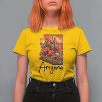 Arizona Map Blooming Cactus Flowers Gift T Shirt For Women
