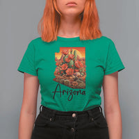 Arizona Map Blooming Cactus Flowers Gift T Shirt For Women