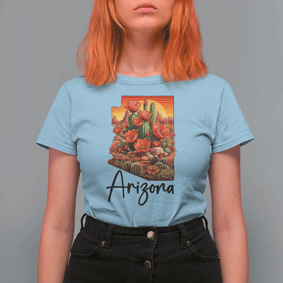 Arizona Map Blooming Cactus Flowers Gift T Shirt For Women