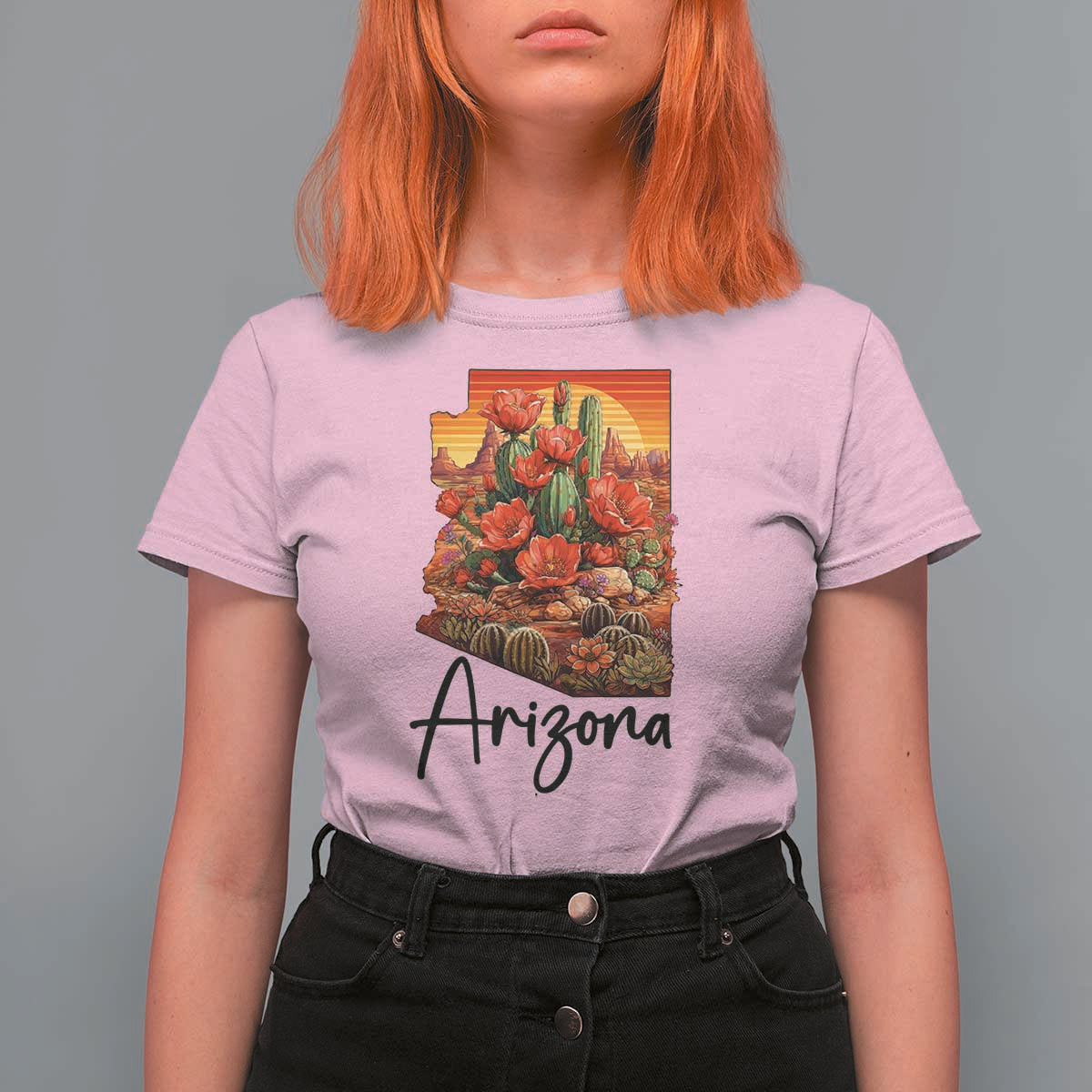 Arizona Map Blooming Cactus Flowers Gift T Shirt For Women