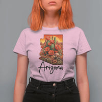Arizona Map Blooming Cactus Flowers Gift T Shirt For Women