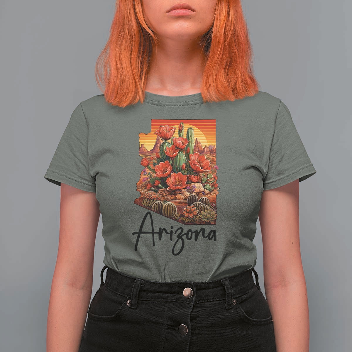Arizona Map Blooming Cactus Flowers Gift T Shirt For Women