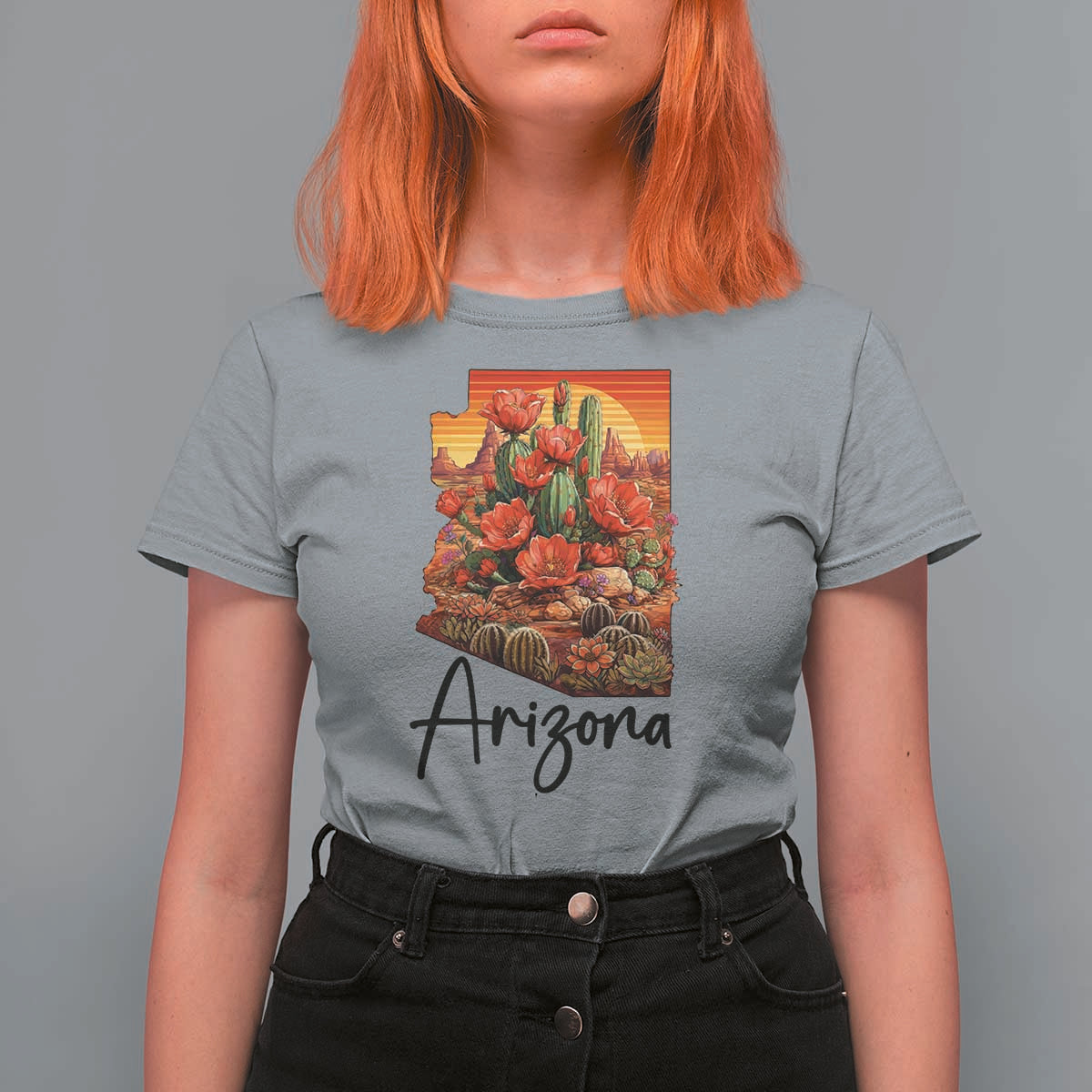Arizona Map Blooming Cactus Flowers Gift T Shirt For Women