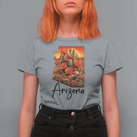 Arizona Map Blooming Cactus Flowers Gift T Shirt For Women