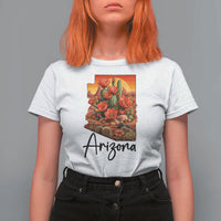 Arizona Map Blooming Cactus Flowers Gift T Shirt For Women