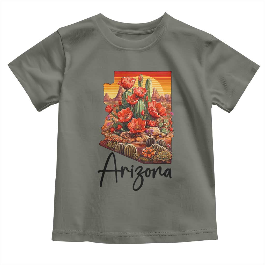 Arizona Map Blooming Cactus Flowers Gift Toddler T Shirt