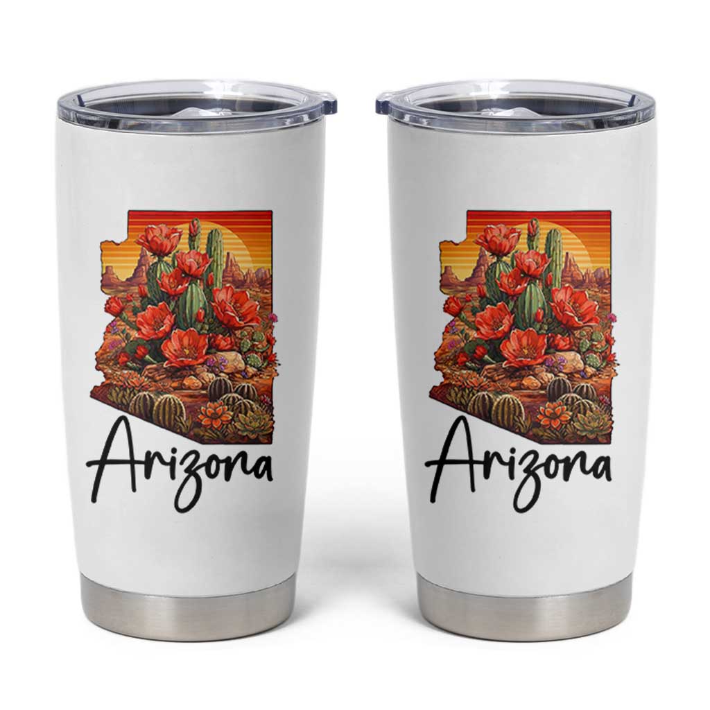 Arizona Map Blooming Cactus Flowers Gift Tumbler Cup
