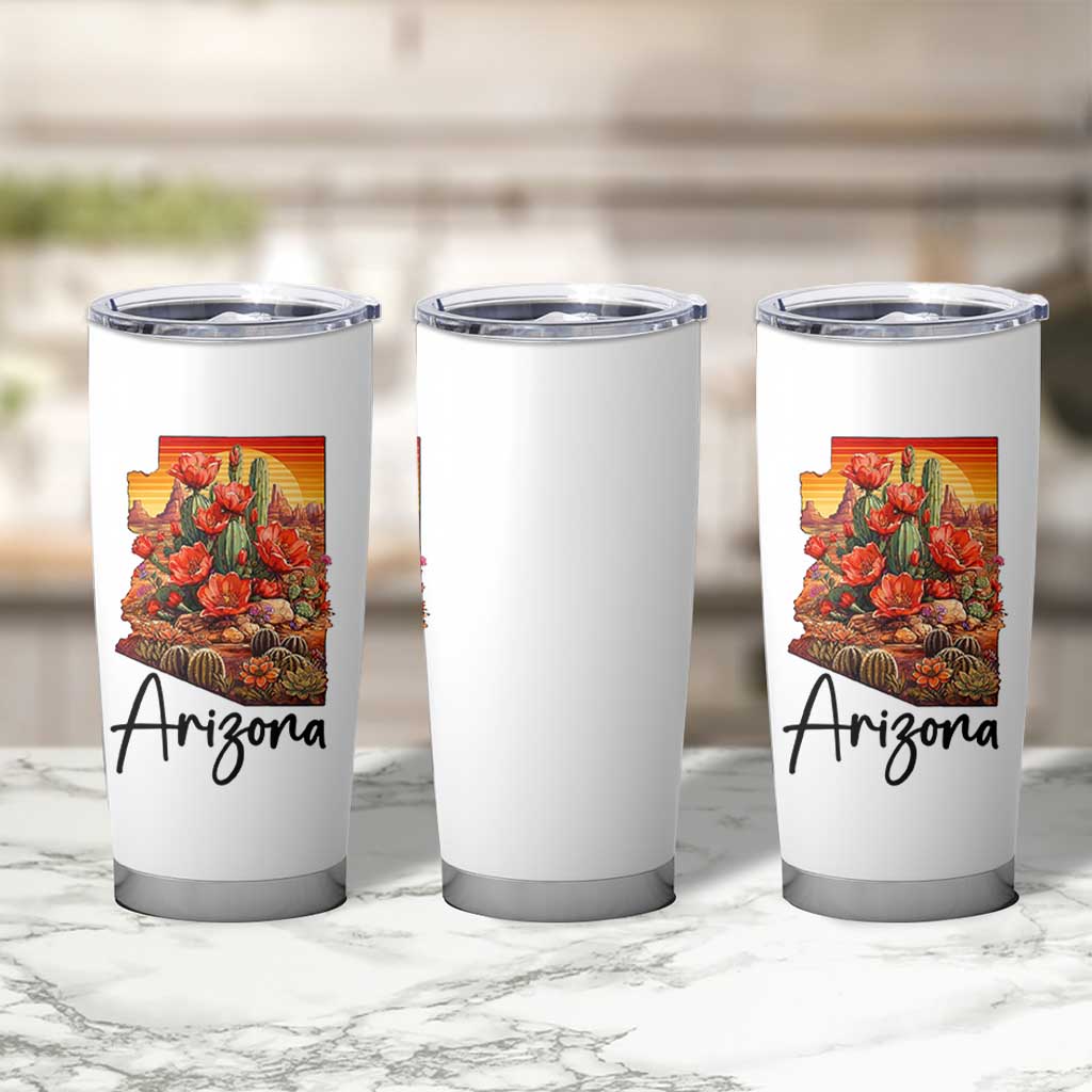Arizona Map Blooming Cactus Flowers Gift Tumbler Cup