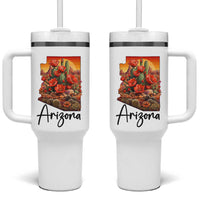 Arizona Map Blooming Cactus Flowers Gift Tumbler With Handle