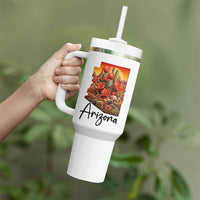 Arizona Map Blooming Cactus Flowers Gift Tumbler With Handle