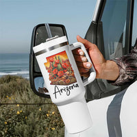 Arizona Map Blooming Cactus Flowers Gift Tumbler With Handle