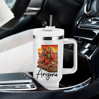 Arizona Map Blooming Cactus Flowers Gift Tumbler With Handle