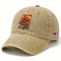 Arizona Map Blooming Cactus Flowers Gift Washed Cotton Baseball Cap