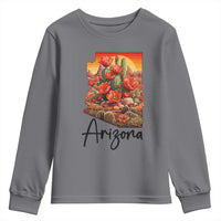 Arizona Map Blooming Cactus Flowers Gift Youth Sweatshirt