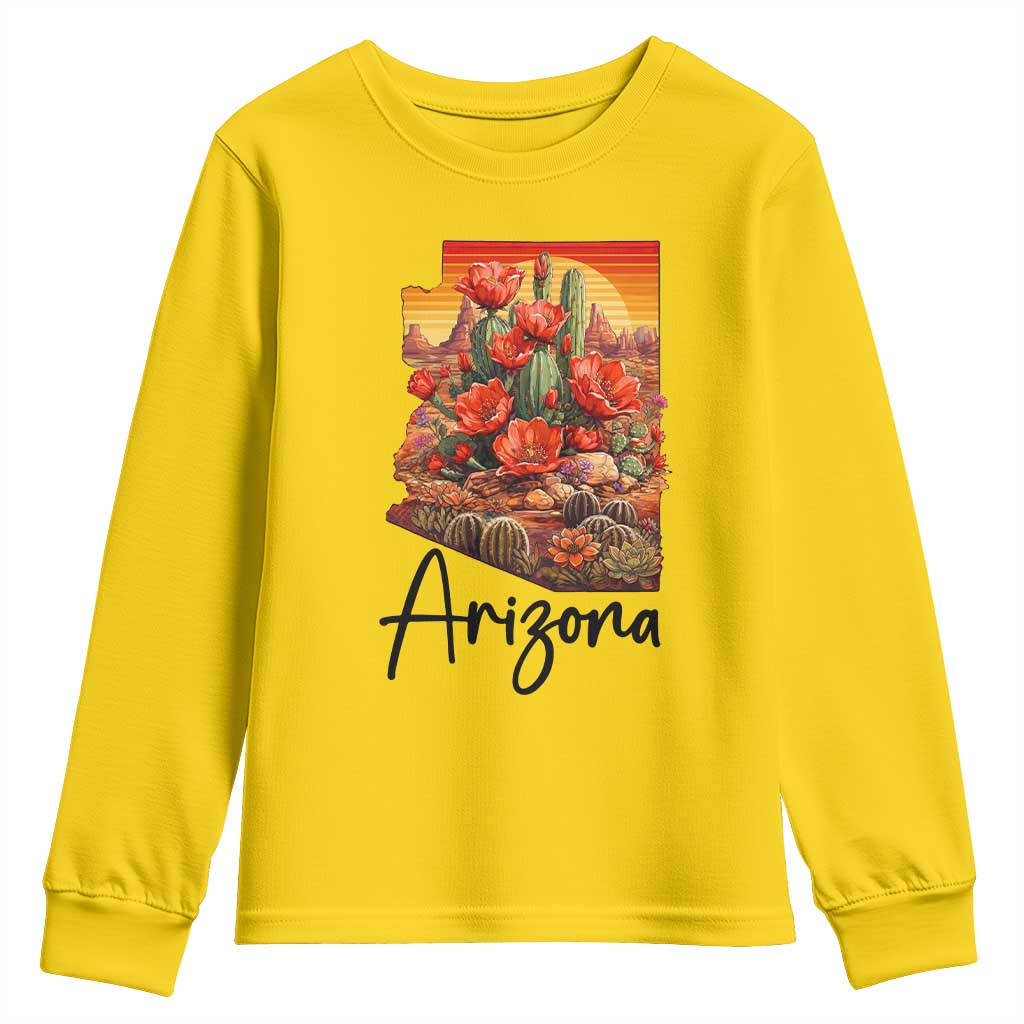 Arizona Map Blooming Cactus Flowers Gift Youth Sweatshirt
