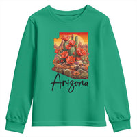 Arizona Map Blooming Cactus Flowers Gift Youth Sweatshirt