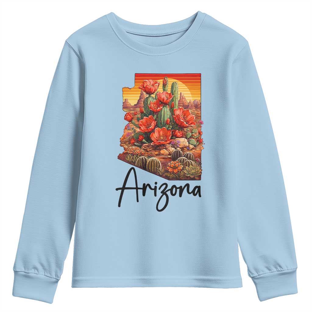 Arizona Map Blooming Cactus Flowers Gift Youth Sweatshirt