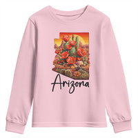 Arizona Map Blooming Cactus Flowers Gift Youth Sweatshirt