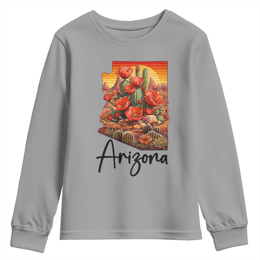 Arizona Map Blooming Cactus Flowers Gift Youth Sweatshirt
